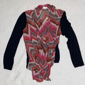 VIVONI Pink & Black Chevron Draped Cardigan